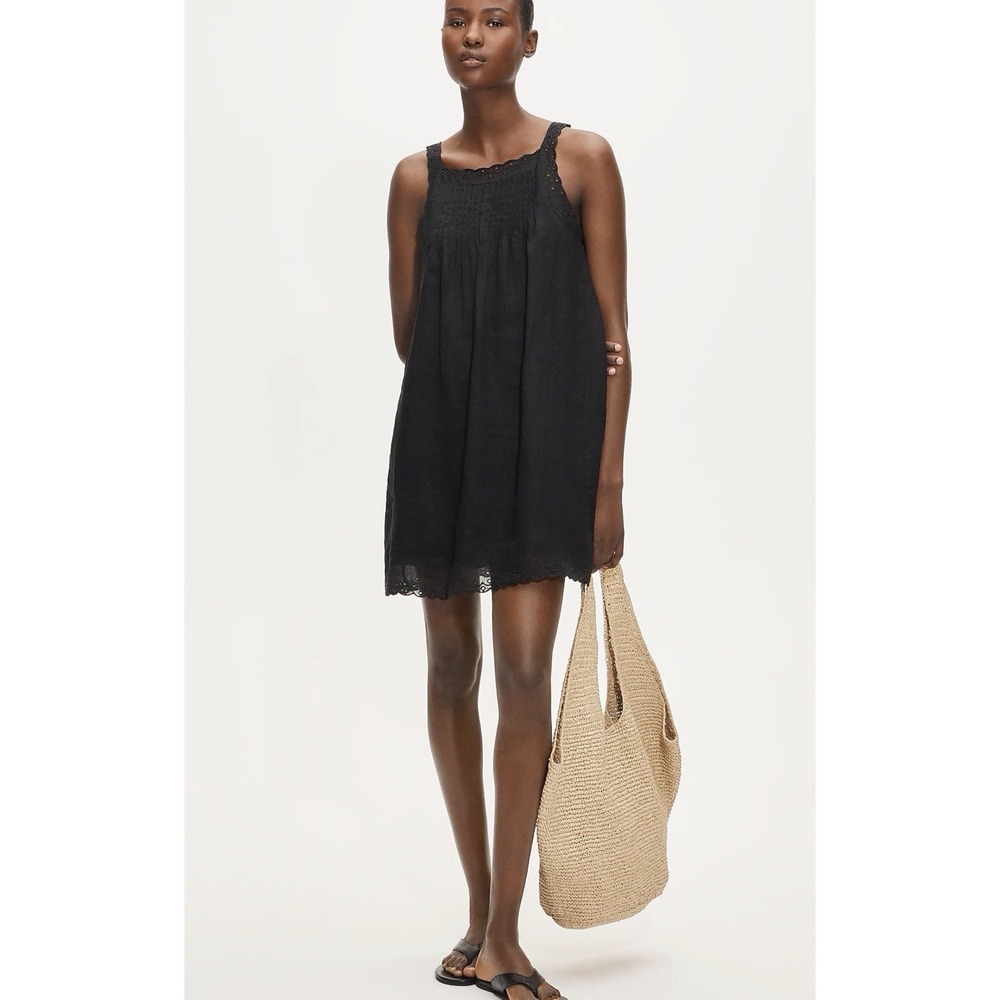 J CREW SMALL Scallop-trim mini dress in ramie CW653 $178